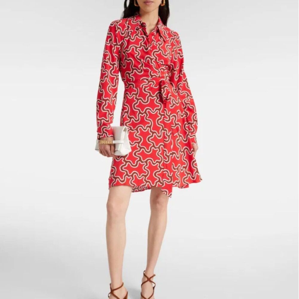 Diane Von Furstenberg Red and White Long Sleeve Dress